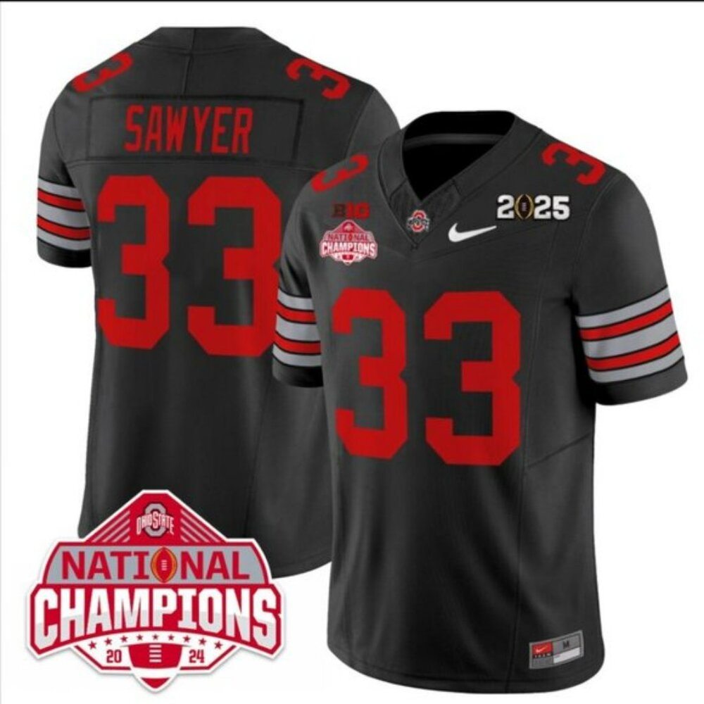 Mens Youths Jack Sawyer 2025 CFP National CH Black Stitched Jersey